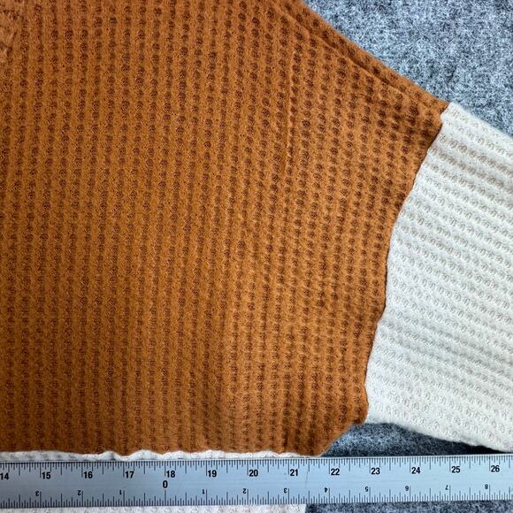 Hayden Women 1XL Colorblock Waffle Knit Tie Front Long Sleeve Top NWT - Picture 6 of 9